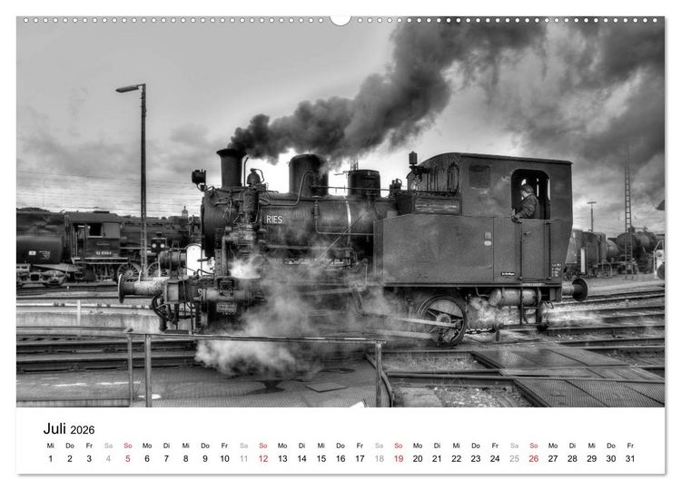 Produktbild: Unter Dampf - Eisenbahnromantik in schwarz-wei&szlig; (Wandkalender 2026 DIN A2 quer), CALVENDO Monatskalender