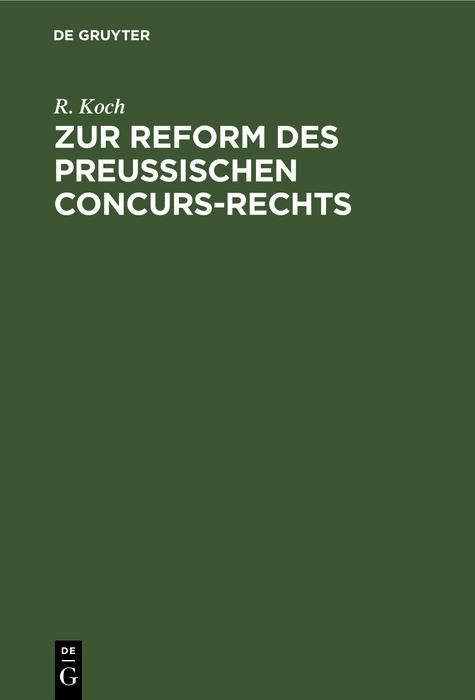 Produktbild: Zur Reform des preussischen Concurs-Rechts