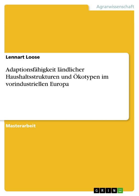Produktbild: Adaptionsf&auml;higkeit l&auml;ndlicher Haushaltsstrukturen und &Ouml;kotypen im vorindustriellen Europa