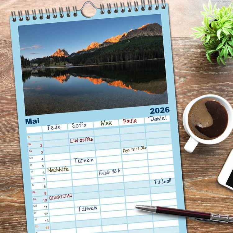 Produktbild: Familienplaner 2026 - Dolomiten - S&uuml;dtirol mit 5 Spalten (Wandkalender, 21 x 45 cm) CALVENDO