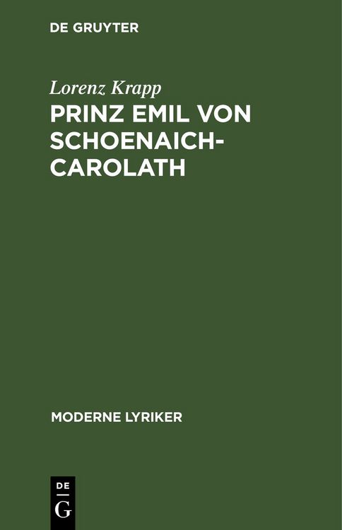 Produktbild: Prinz Emil von Schoenaich-Carolath