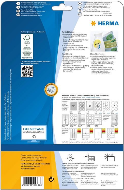 Produktbild: Herma Etiketten A4 40mm rund 25 Blatt 1.200 St&uuml;ck