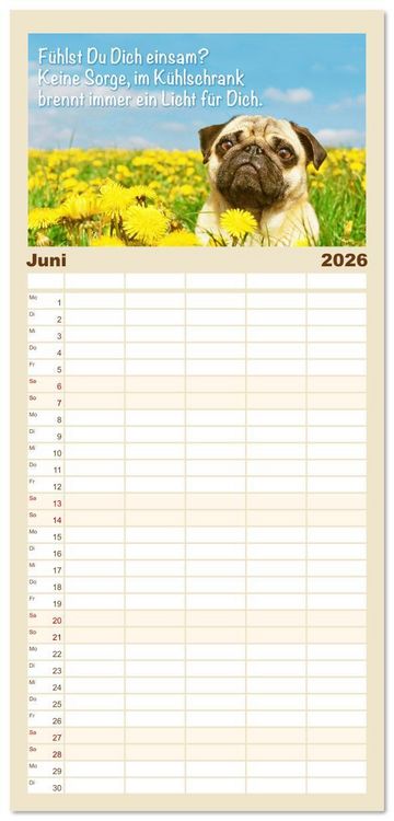 Produktbild: Familienplaner 2026 - Mopsala: Vom Gl&uuml;ck, ein Mops zu sein mit 5 Spalten (Wandkalender, 21 x 45 cm) CALVENDO