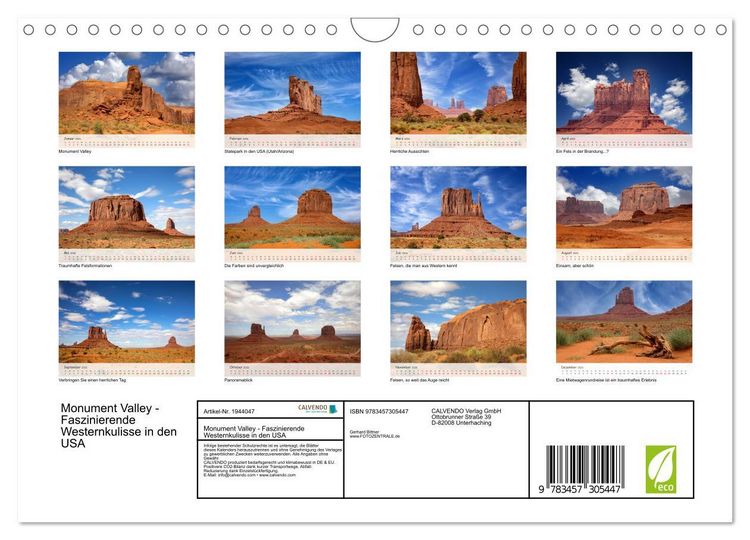 Produktbild: Monument Valley - Faszinierende Westernkulisse in den USA (Wandkalender 2026 DIN A4 quer), CALVENDO Monatskalender