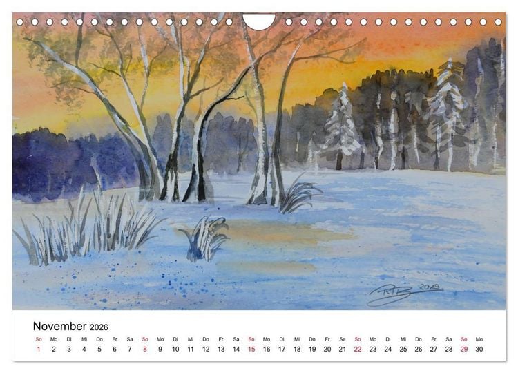 Produktbild: Landschafts-Aquarelle 2026 Roswita Ilona Baumann (Wandkalender 2026 DIN A4 quer), CALVENDO Monatskalender