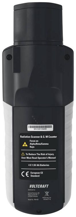 Produktbild: VOLTCRAFT RM-400 Geigerz&auml;hler Strahlung: Alpha, Beta, Gamma, R&ouml;ntgen akustischer Warnton, inkl. Auswertungssoftware, Datenlogger