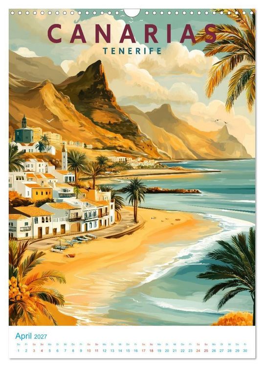 Produktbild: Kanarische Inseln - Old School Poster Style (Wandkalender 2027 DIN A3 hoch), CALVENDO Monatskalender