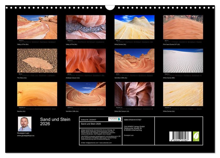 Produktbild: Sand und Stein 2026 (Wandkalender 2026 DIN A3 quer), CALVENDO Monatskalender