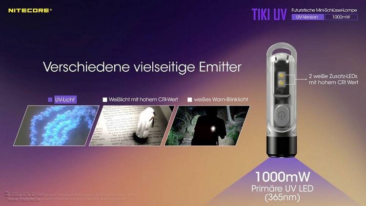 Produktbild: NiteCore TIKI UV NC-TIKIUV LED, UV-LED Taschenlampe akkubetrieben 70lm 12g