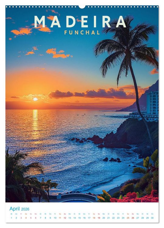 Produktbild: Madeira - Old School Poster Style (hochwertiger Premium Wandkalender 2026 DIN A2 hoch), Kunstdruck in Hochglanz