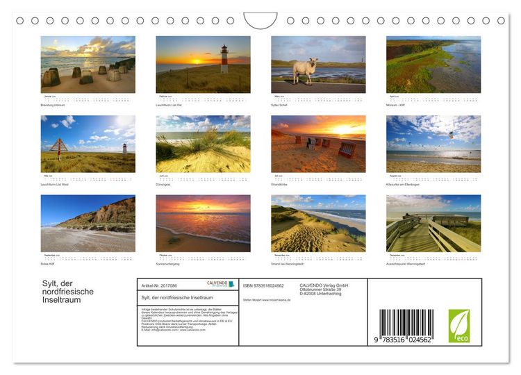 Produktbild: Sylt, der nordfriesische Inseltraum (Wandkalender 2026 DIN A4 quer), CALVENDO Monatskalender