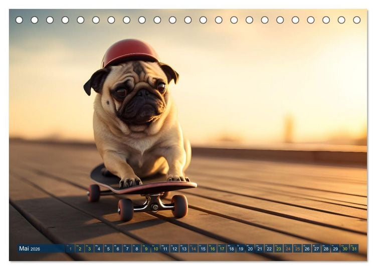 Produktbild: Lustige Mops-Hunde: Die charmanten Meister von Chaos und Unfug (Tischkalender 2026 DIN A5 quer), CALVENDO Monatskalender