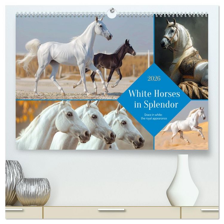 Produktbild: White Horses in Splendor (High Quality Premium Wall Calendar 2026 DIN A2 landscape),CALVENDO 12 Month Wall Calendar