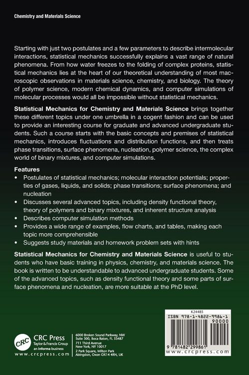 Produktbild: Statistical Mechanics for Chemistry and Materials Science