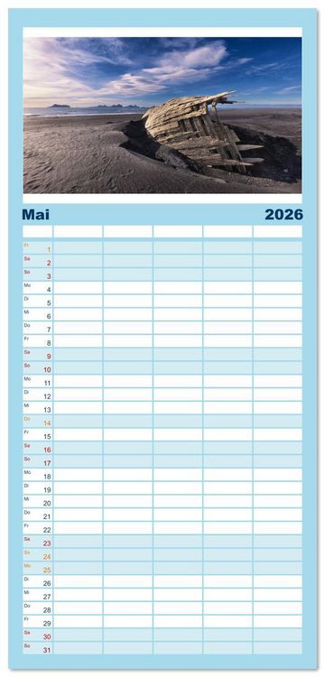 Produktbild: Familienplaner 2026 - Wracks der Vergangenheit &ndash; Gestrandete Zeugen der Zeit mit 5 Spalten (Wandkalender, 21 x 45 cm) CALVENDO