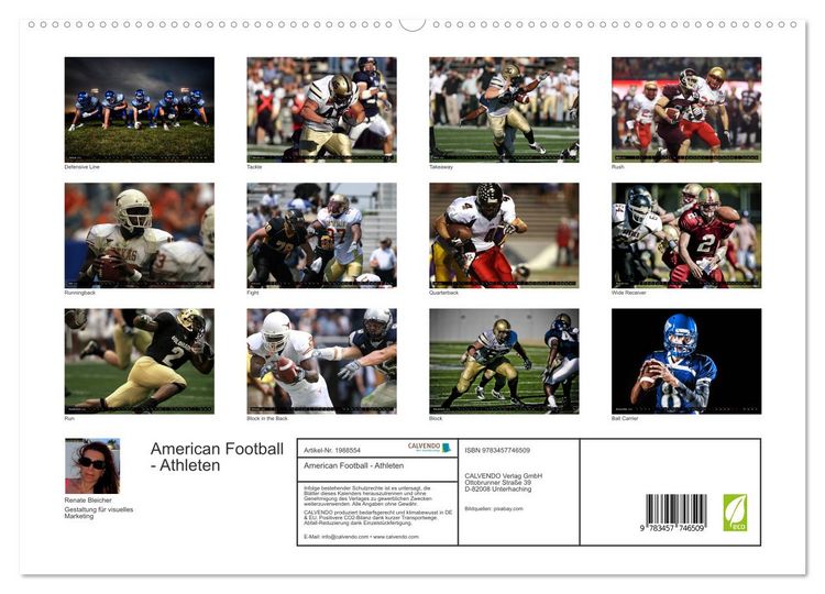 Produktbild: American Football - Athleten (hochwertiger Premium Wandkalender 2026 DIN A2 quer), Kunstdruck in Hochglanz