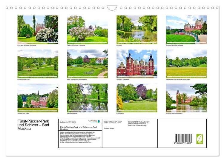 Produktbild: F&uuml;rst-P&uuml;ckler-Park und Schloss &ndash; Bad Muskau (Wandkalender 2026 DIN A3 quer), CALVENDO Monatskalender