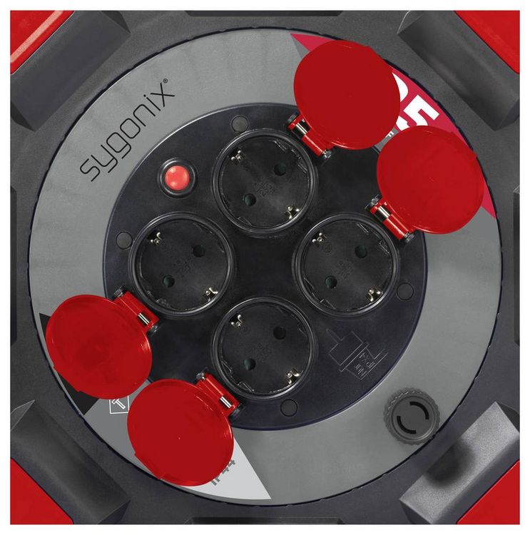 Produktbild: Sygonix SY-10236123 Kabeltrommel 25m Schwarz Schutzkontakt-Stecker