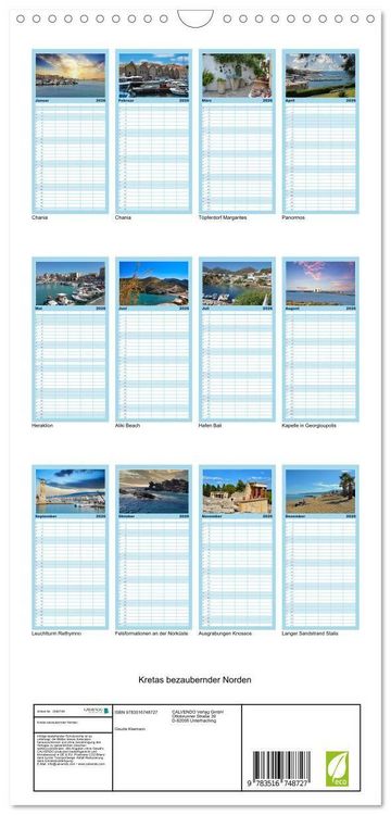 Produktbild: Familienplaner 2026 - Kretas bezaubernder Norden mit 5 Spalten (Wandkalender, 21 x 45 cm) CALVENDO
