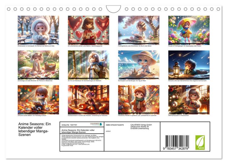 Produktbild: Anime Seasons: Ein Kalender voller lebendiger Manga-Szenen (Wandkalender 2026 DIN A4 quer), CALVENDO Monatskalender