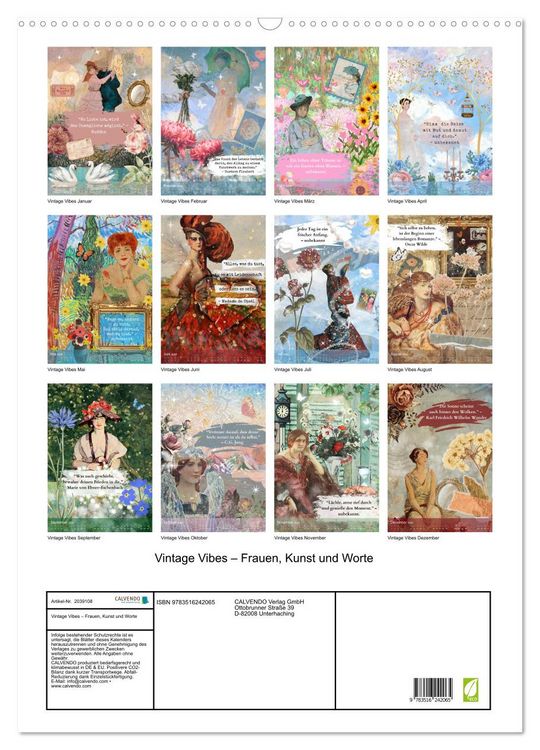Produktbild: Vintage Vibes &ndash; Frauen, Kunst und Worte (Wandkalender 2026 DIN A2 hoch), CALVENDO Monatskalender