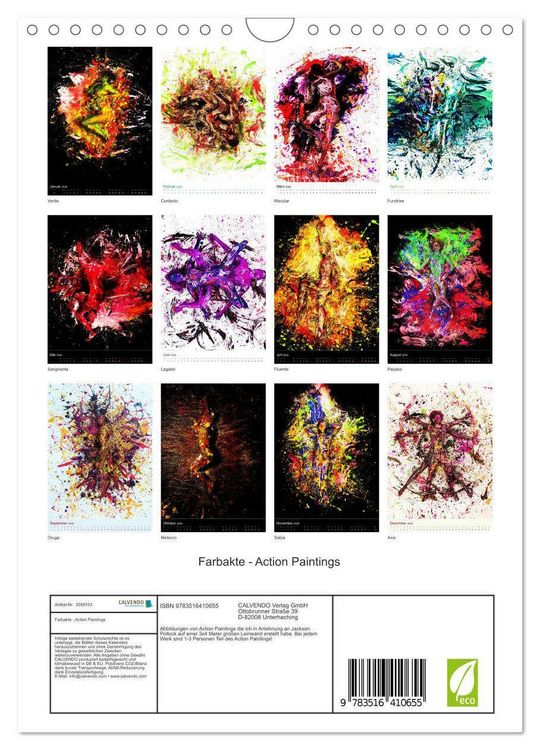 Produktbild: Farbakte - Action Paintings (Wandkalender 2026 DIN A4 hoch), CALVENDO Monatskalender