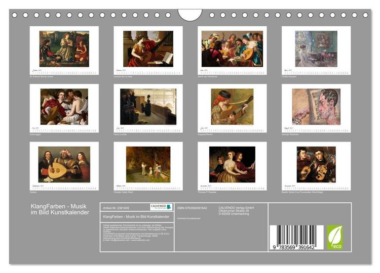 Produktbild: KlangFarben - Musik im Bild Kunstkalender (Wandkalender 2027 DIN A4 quer), CALVENDO Monatskalender