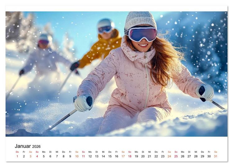 Produktbild: Skifahren - endlich Schnee (Wandkalender 2026 DIN A4 quer), CALVENDO Monatskalender