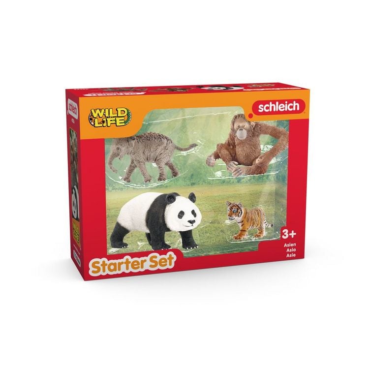 Produktbild: Schleich 42736 - Wild Life, Asien Starter Set, 4-teilig (Asiat.Elefantenbaby/Panda/Orang-Utan/Tigerjunges)