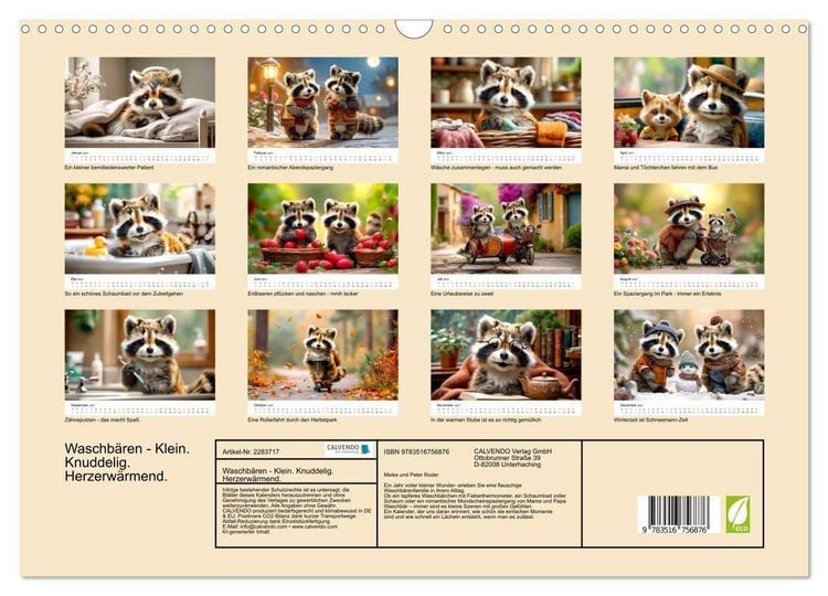 Produktbild: Waschb&auml;ren - Klein. Knuddelig. Herzerw&auml;rmend. (Wandkalender 2027 DIN A3 quer), CALVENDO Monatskalender