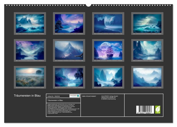 Produktbild: Tr&auml;umereien in Blau (hochwertiger Premium Wandkalender 2026 DIN A2 quer), Kunstdruck in Hochglanz