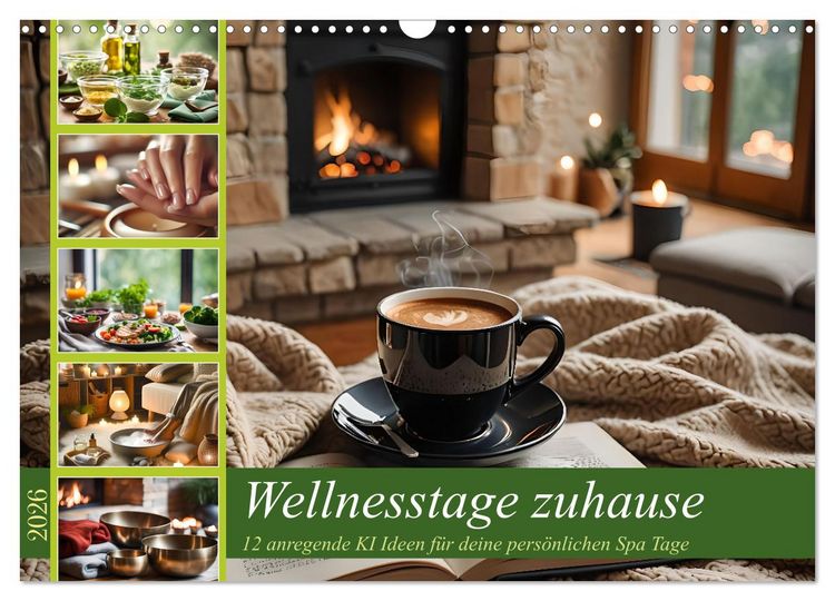 Produktbild: Wellnesstage zuhause - 12 anregende KI Ideen f&uuml;r deine pers&ouml;nlichen Spa Tage (Wandkalender 2026 DIN A3 quer), CALVENDO Monatskalender