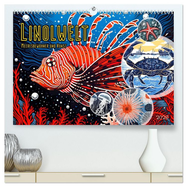 Produktbild: Linolwelt - Meeresbewohner und Kunst (hochwertiger Premium Wandkalender 2026 DIN A2 quer), Kunstdruck in Hochglanz