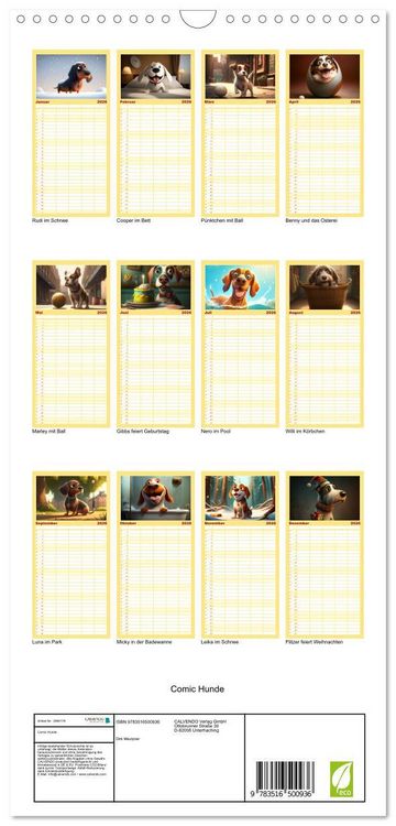 Produktbild: Familienplaner 2026 - Comic Hunde mit 5 Spalten (Wandkalender, 21 x 45 cm) CALVENDO
