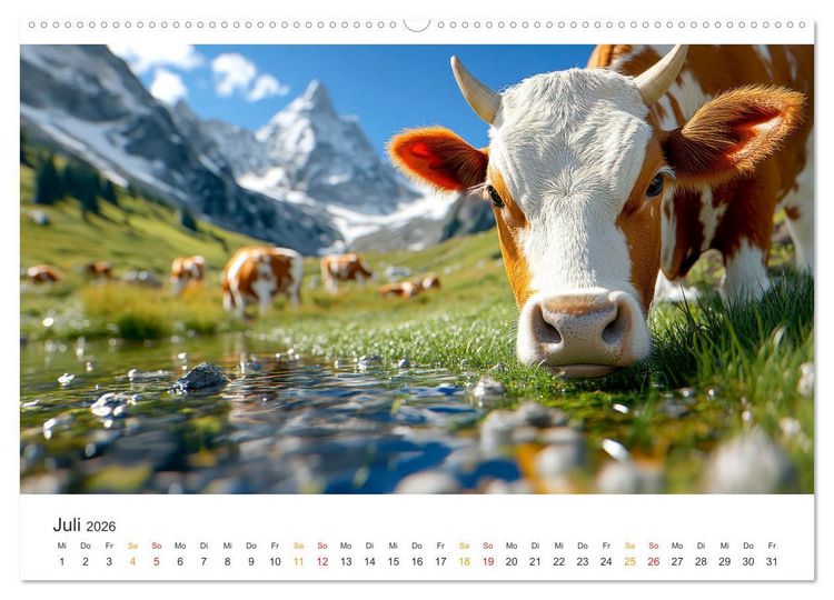 Produktbild: Gl&uuml;ckliche Bergk&uuml;he - Leben auf der Alm (Wandkalender 2026 DIN A2 quer), CALVENDO Monatskalender