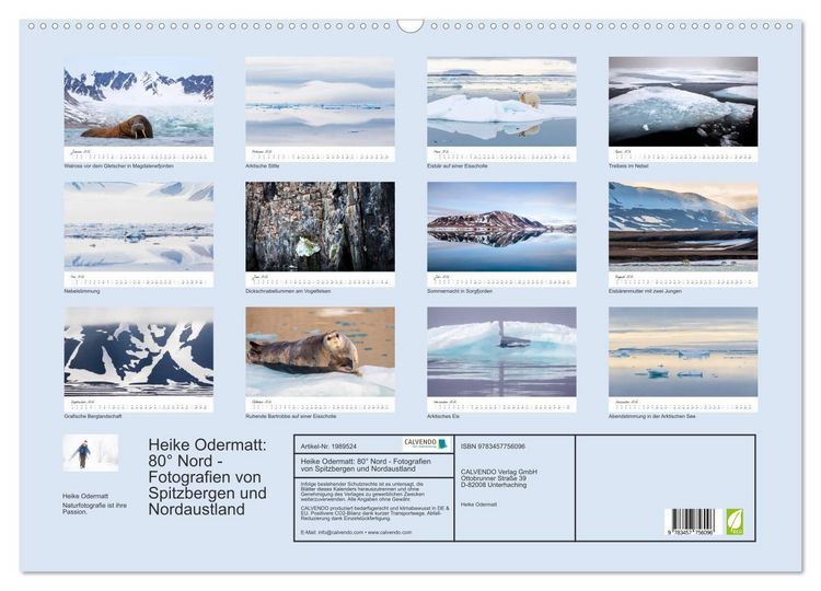 Produktbild: Heike Odermatt: 80&deg; Nord - Fotografien von Spitzbergen und Nordaustland (Wandkalender 2026 DIN A2 quer), CALVENDO Monatskalender