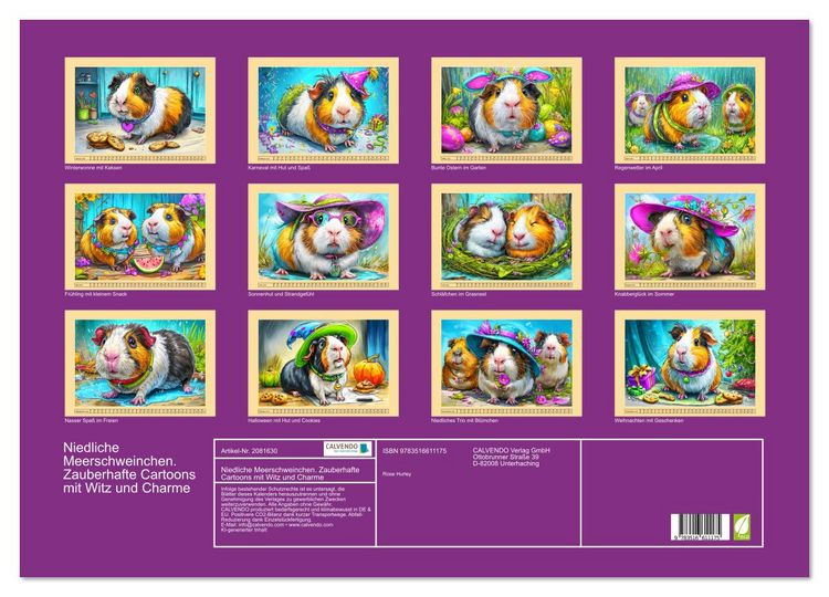Produktbild: Niedliche Meerschweinchen. Zauberhafte Cartoons mit Witz und Charme (Wandkalender 2026 DIN A2 quer), CALVENDO Monatskalender