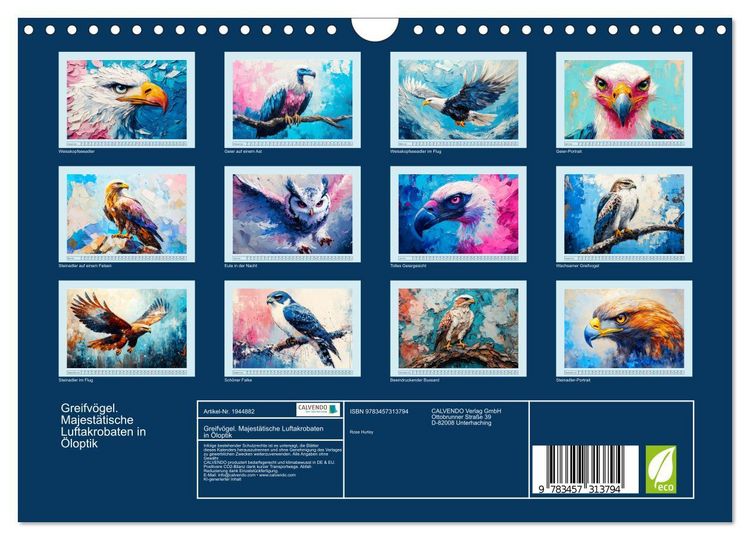 Produktbild: Greifv&ouml;gel. Majest&auml;tische Luftakrobaten in &Ouml;loptik (Wandkalender 2026 DIN A4 quer), CALVENDO Monatskalender