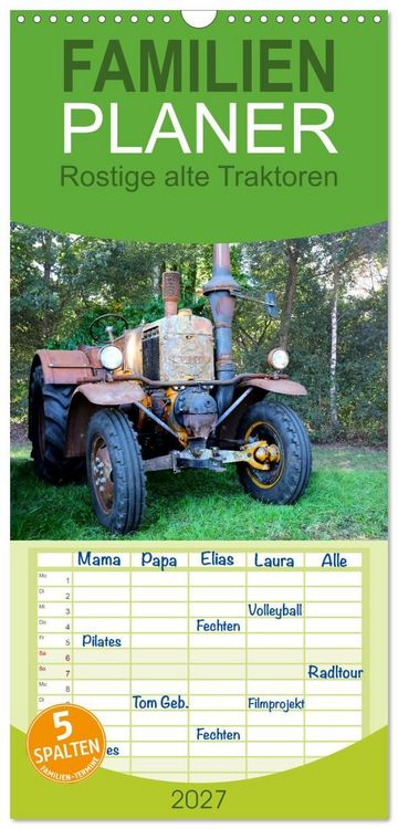 Produktbild: Familienplaner 2027 - Rostige alte Traktoren mit 5 Spalten (Wandkalender, 21 x 45 cm) CALVENDO