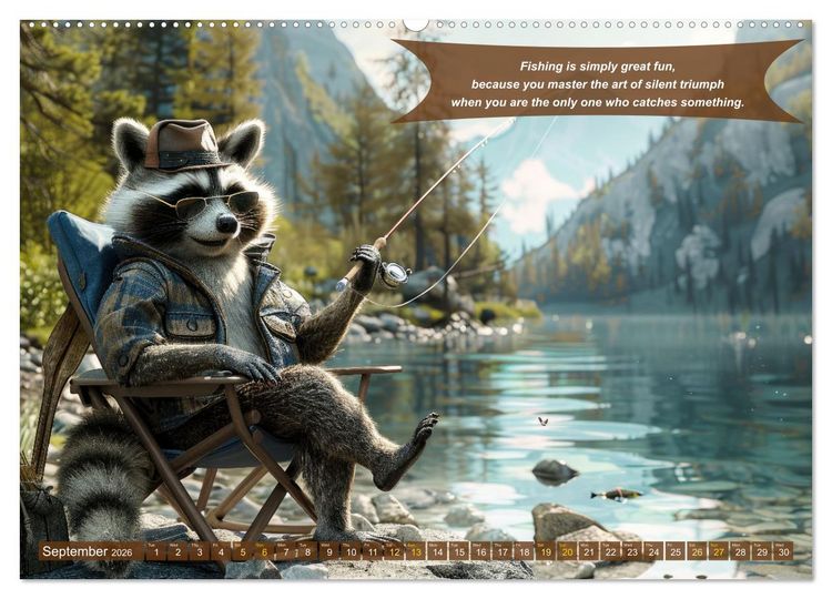 Produktbild: Funny charming animals as fishermen (Wall Calendar 2026 DIN A2 landscape), CALVENDO 12 Month Wall Calendar
