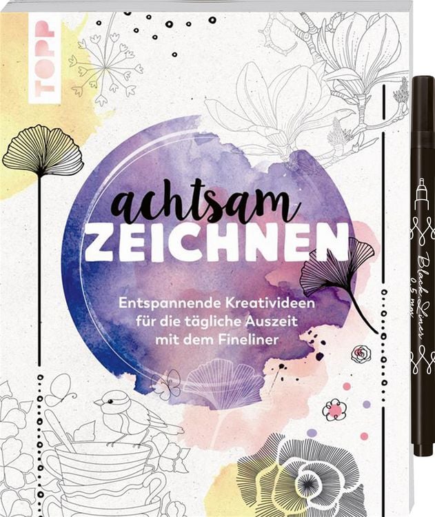 Produktbild: Achtsam zeichnen. Kreativbuch zum Reinzeichnen inkl. Fineliner!