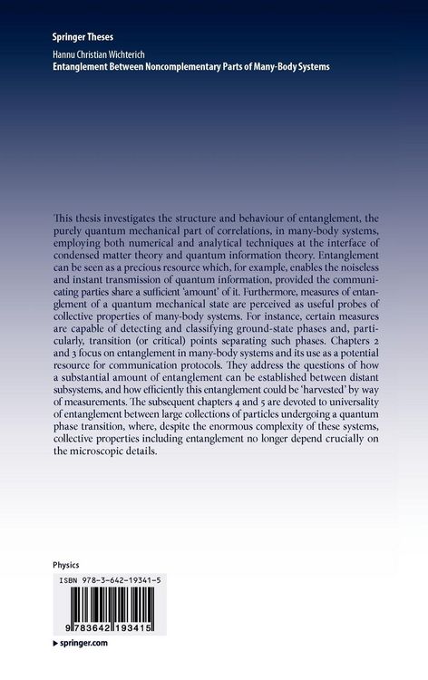 Produktbild: Entanglement Between Noncomplementary Parts of Many-Body Systems