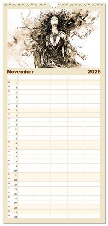 Produktbild: Familienplaner 2026 - G&ouml;tter der Wikinger - Skizzen zur Welt der Nordischen Mythologie mit 5 Spalten (Wandkalender, 21 x 45 cm) CALVENDO