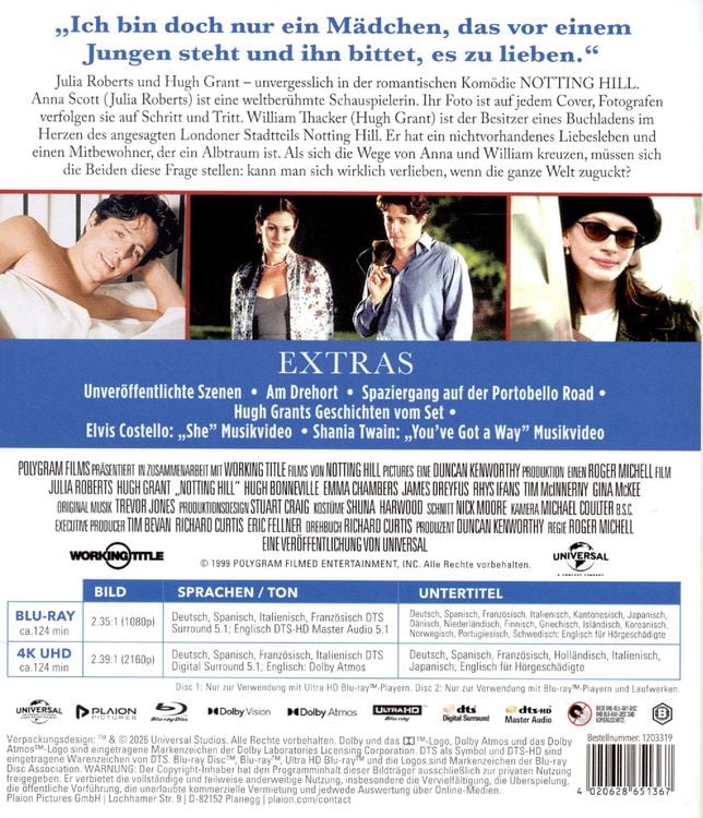 Produktbild: Notting Hill (4K-UHD+Blu-ray)