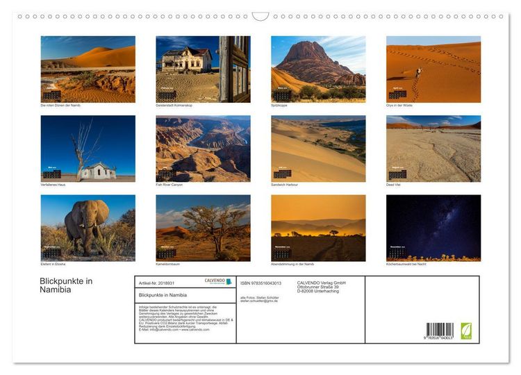 Produktbild: Blickpunkte in Namibia (Wandkalender 2026 DIN A2 quer), CALVENDO Monatskalender