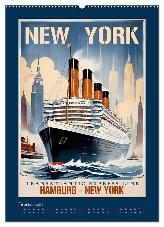Produktbild: Vintage Schiffsplakate - nostalgische Kreuzfahrt um die Welt (hochwertiger Premium Wandkalender 2026 DIN A2 hoch), Kunstdruck in Hochglanz