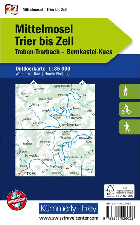 Produktbild: K&uuml;mmerly+Frey Outdoorkarte Deutschland 22 Mittelmosel, Trier bis Zell 1:35.000