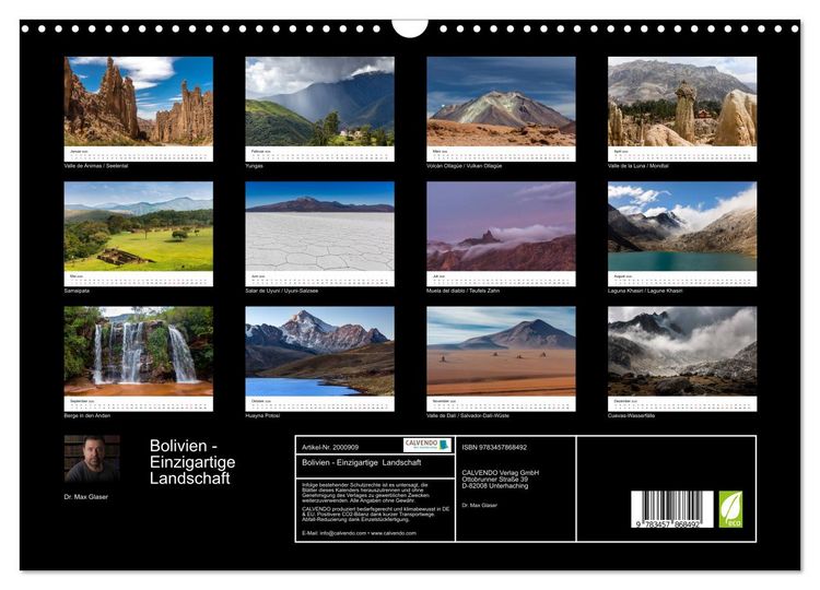 Produktbild: Bolivien - Einzigartige Landschaft (Wandkalender 2026 DIN A3 quer), CALVENDO Monatskalender