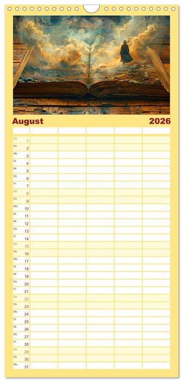 Produktbild: Familienplaner 2026 - Welten zwischen den Zeilen - B&uuml;cher, die Tr&auml;ume wecken mit 5 Spalten (Wandkalender, 21 x 45 cm) CALVENDO