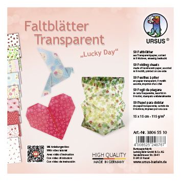 Produktbild: URSUS Falten Transparentpapier-Faltbl&auml;tter Lucky Day, 115 g/m&sup2;, 15 x 15 cm, sortiert